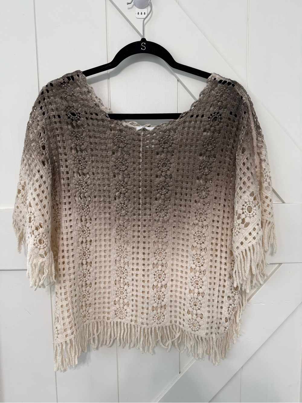 House of Harlow Floral Crochet Knit Poncho Top Ombre Fringe Boho Western